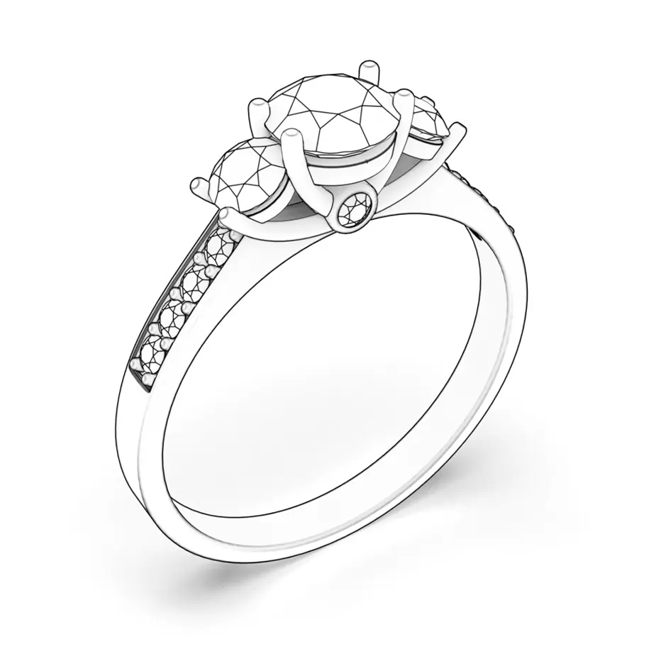 Dream Collection | Three-Stone Engagement Ring: white gold, rose sapphire
