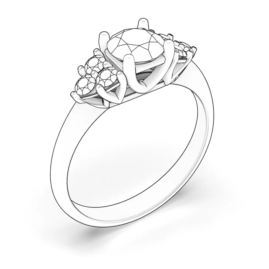 Fairytale Collection | Side-Stone Engagement Ring: white gold, white sapphire